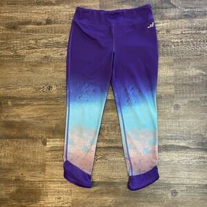 BCG Womens XL Purple Teal Ombre Cloud Print Active Leggings Tulip Hem 171204